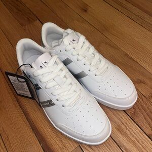 Armani Exchange Women’s White and Silver Sneakers